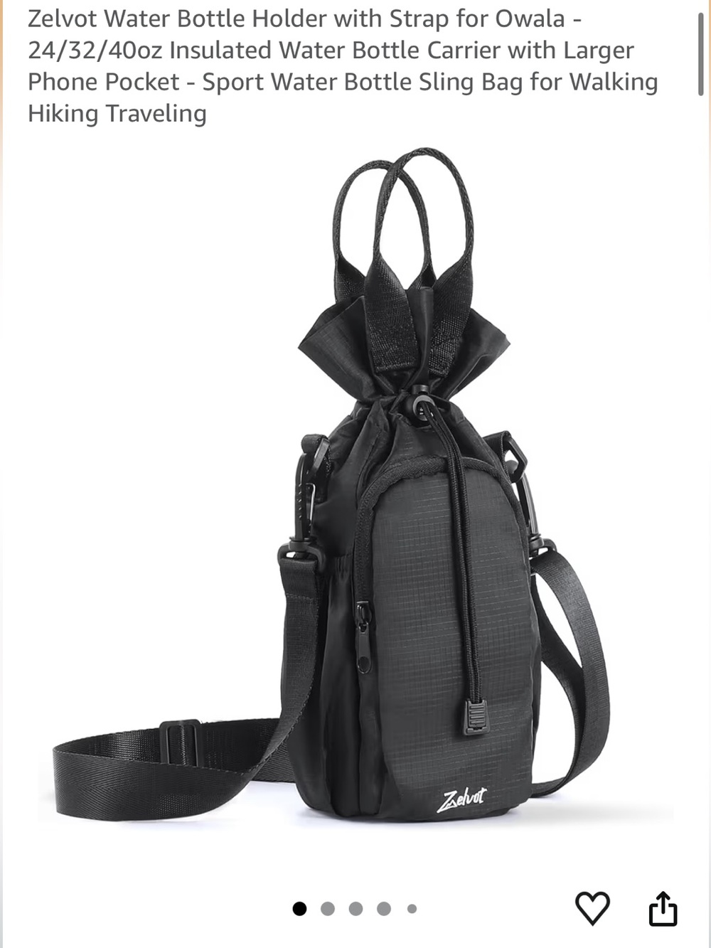 Black Water Bottle Sling Bag with Strap